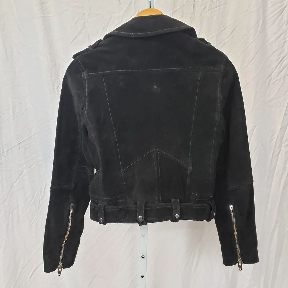 Blank NYC Black Suede Leather Moto Jacket Silver Zippers And Hardware - Picture 5 of 12